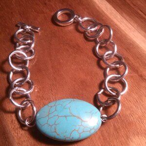 Mojave Blue Turquoise Silvertone Toggle Bracelet